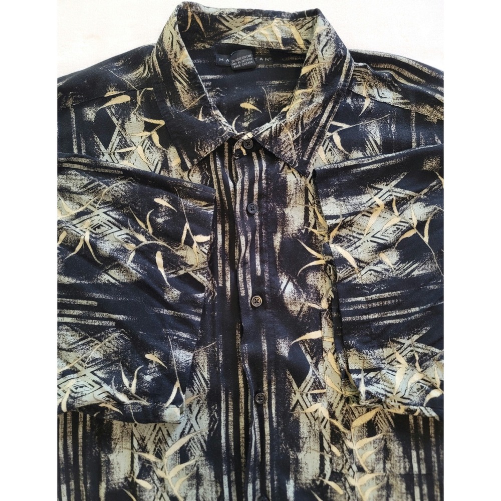 Manhattan Men's Black Floral Hawaiian Short-Sleeve Button-Up Shirt‎ Size 2X /2EX